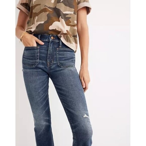 Madewell Cali Demi Bootcut Patch Pocket Cropped Jeans 25 - Picture 2 of 6